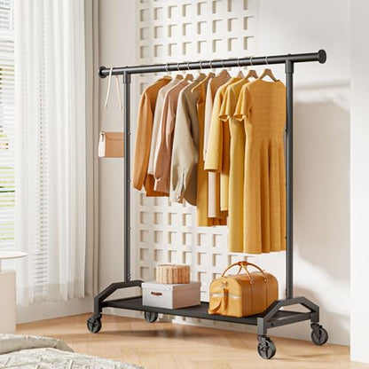 Wiracks Clothes Rack Clothing Racks for Hanging Clothes Heavy Duty Clothes Rack Hanger Rack 200lbs Capacity Industrial Wheels 1" Pipe,Rolling Garment Rack Portable Clothes Rack Black