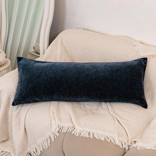 JoraLion Chenille Lumbar Pillow Covers 14X36 inch Dark Blue | Solid Dyed Decorative Throw Pillow Covers, Plain Farmhouse Soft Chenille Cushion Case for Couch Sofa Bed Room, Pack of 1 - color: Dark Blue, size: 36" x 14" (Pack of 1)