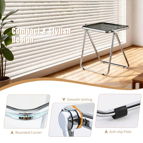 Acrylic Folding Table TV Tray Small Side Table - Gray | Modern Transparent Dinner Table for Eating on Couch Folding Table Foldable Computer Desks Space-Saving with Chrome Frame - color: Grey