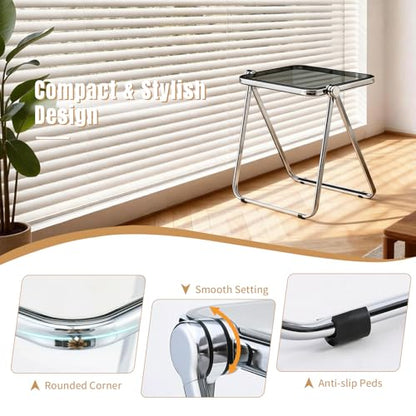 Acrylic Folding Table TV Tray Small Side Table - Gray | Modern Transparent Dinner Table for Eating on Couch Folding Table Foldable Computer Desks Space-Saving with Chrome Frame - color: Grey