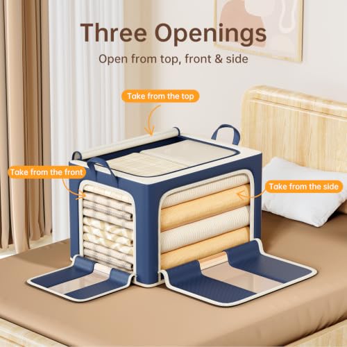 3 Openings Clothes Storage Bins with Metal Frame，100L (navy blue) | Oxford-Gewebe - color: Navy Blue, size: 100L(23.6''X16.5"X15.7")