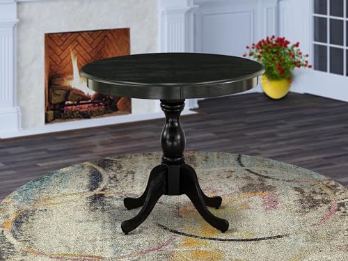 East West Furniture AMT-ABK-TP Antique Dining Table - a Round Wooden Table Top with Pedestal Base, 36x36 Inch, Wirebrushed Black - color: Black