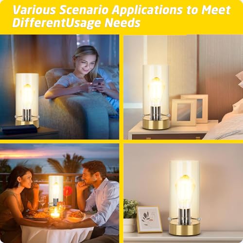 Table Lamp for Bedroom Living Room, Bedside Modern Nightstand Lamp | Glass Lamp Shape, 2700K 6W Glass Bulb Included(Gold). - color: Gold-Clear