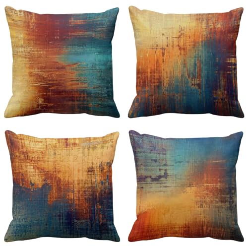 Emvency Throw Pillow Covers Set of 4, 18 x 18 Inch, Abstract Rust | Vintage Blue Orange Outdoor Decorative Square Pillow Cases Couch Cushion Case for Couch Bed Sofa Living Room Home Decor - color: Blue and Orange, size: 20" x 20" (Pack of 4)