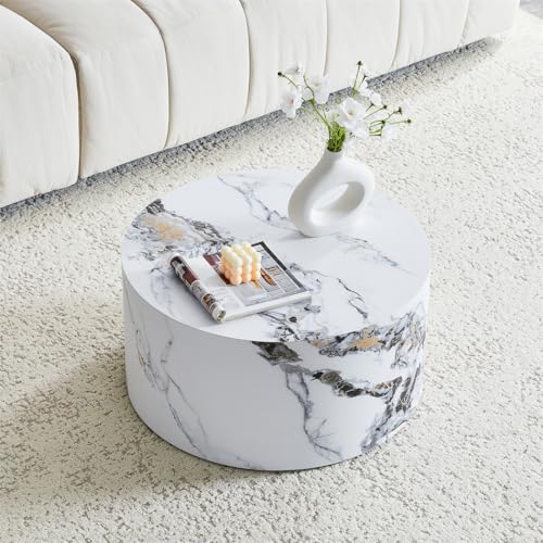 Round Coffee Table Living Room Table, Modern White Faux Marble Center Couch Table, No Assembly Required - Ready to Use,Space-Saving - color: 24'' Marble White, size: 24'' Round Coffee Table
