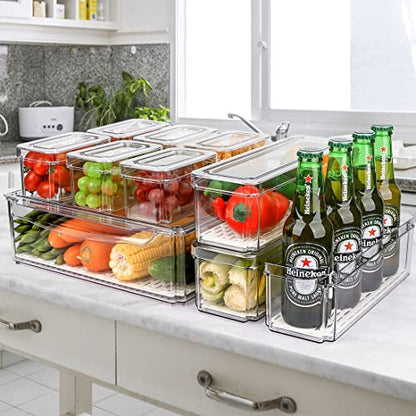 10 Pack Refrigerator Pantry Organizer Bins with Lids, Fridge Organizer Bins | BPA-Free Stackable Clear Plastic Food Storage Bins for Kitchen,Countertops,Cabinets,Fridge,Drinks,Fruits,Vegetables - size: 10-PACK