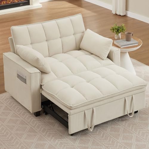 Convertible Sofa Bed, Loveseat Sleeper Sofa with Pull Out Bed and Adjustable Backrest, 3-in-1 Futon Couch for Living Room, Bedroom, Apartment, Beige - color: Beige, size: Pull Out Sofa Bed