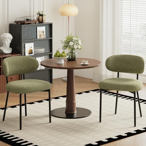 Upholstered Dining Chairs Set of 2, Modern Fabric Kitchen Chairs with Curved Backrest and Cushioned Seat, Sturdy Metal Legs, Modern Dining Chairs for Kitchen Dining Room, Living Room,Green - color: Green, size: Set of 2