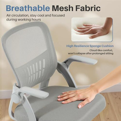 DUMOS Office Chair, Ergonomic Home Desk Chair, Ergonomic Lumbar Support | Height Adjustable, Flip-up Armrest, Rocking Mode, 360 Swivel, Conference Room, Grey - color: Grey Flip Arm