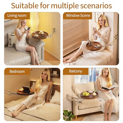 Wall Mounted Folding Round Table,11Inch Small Foldable Retractable Wooden Coffee Table Tray Fold Down Wall Desk Flip-Out Design Nightstand for Bedroom Living Room Balcony (Brown) - color: Brown