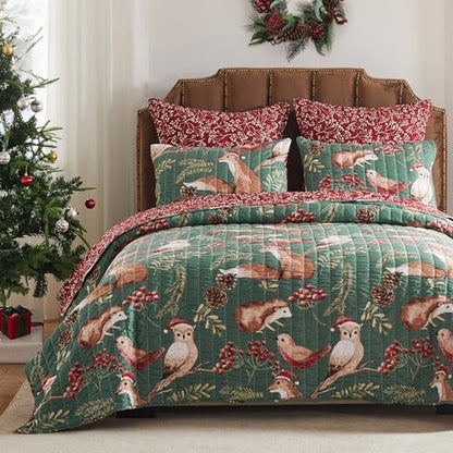 Greenland Home Willow Novelty Forest Animals Reversible Quilt Set, 2-Piece Twin, Holiday - color: Holiday, size: 2-Piece Twin