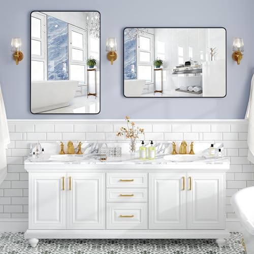 Krymnar 36"x24" Bathroom Vanity Mirror Over Sink, Black Rectangular Aluminum Frame with Rounded Corner(Small-Radius), HD Shatterproof Glass & Rust-Proof Wall Mirror for Bedroom, Living Room, Entryway - size: 36"L x 24"W