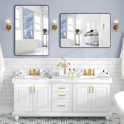 Krymnar 36"x24" Bathroom Vanity Mirror Over Sink, Black Rectangular Aluminum Frame with Rounded Corner(Small-Radius), HD Shatterproof Glass & Rust-Proof Wall Mirror for Bedroom, Living Room, Entryway - size: 36"L x 24"W