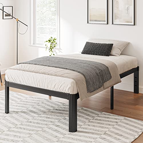 Hunlostten 14in Twin XL Heavy Duty Bed Frame No Box Spring Needed, Tall Metal Twin XL Platform Bed Frame with Round Corners, Easy Assembly, Noise Free, Black - size: Twin XL, style: 14 Inch