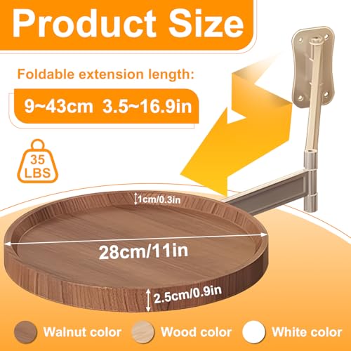 Round Wall Mounted Folding Table for Small Spaces, 11.8" x 11.8" | Floating Wall Mount Side Table, Retractable Wall Desk Fold Down, Solid Wood Tabletop with Aluminum Alloy Brackets (Walnut) - color: Walnut