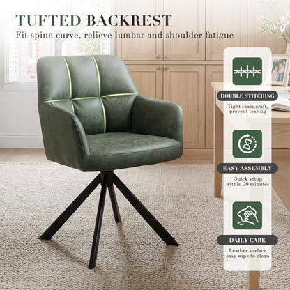 EALSON Comfy Leather Desk Chair Modern Computer Task Chair no Wheels Swivel Accent Chair with Mid Back Arm Chair for Living Room/Bedroom/Home Office, PU Green - color: Green