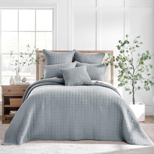 Levtex Home Mills Waffle Twin Bedspread Set (84x104in) with 1 Pillow Sham (26x20in) - Chambray - Cotton Waffle Twin Size Bedspread Set - Lightweight, Soft, Pre-Washed - color: Chambray, size: Twin Bedspread