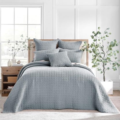 Levtex Home Mills Waffle Twin Bedspread Set (84x104in) with 1 Pillow Sham (26x20in) - Chambray - Cotton Waffle Twin Size Bedspread Set - Lightweight, Soft, Pre-Washed - color: Chambray, size: Twin Bedspread