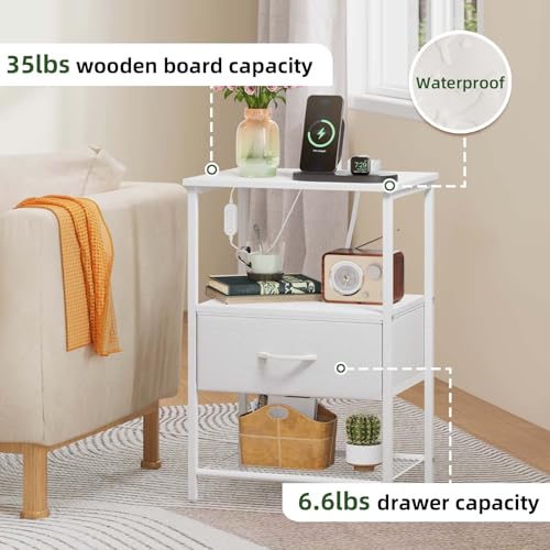 Somdot Nightstand with Charging Station & LED Light, Bedroom Bedside Table | Dorm, Guest Room, Kids Room, Laundry, Closet, Entryway and Hallway, White - color: White, size: 11.8"D x 15.7"W x 23.4"H (1 Drawers)