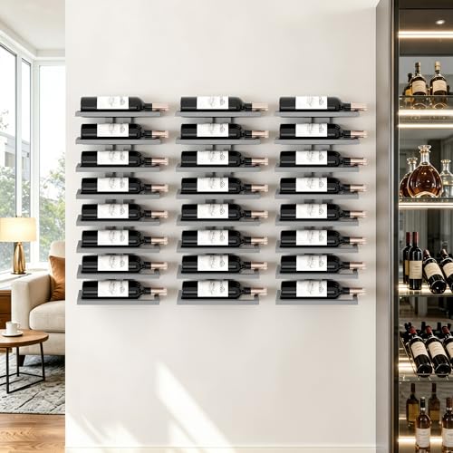 Hoctieon 3-Set 8 Tier Wall Mount Wine Rack (24 Tiers), Wall Racks for Wine Bottles Display and Storage, Hanging Bottle Organizer for Living Room, Kitchen, Wine Cellar, Bar, Grey - color: Grey, size: 3 Pack (24 Bottles)