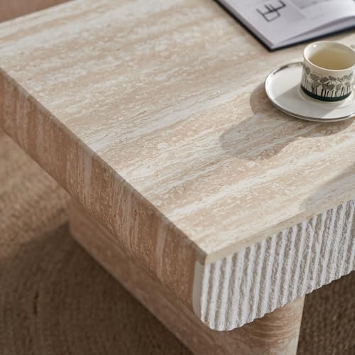46.85" Coffee Table with Faux Marble Tabletop & Fluted Drawer for Living Room, Modern Rectangular Wooden Centre Table Tea Table for Apartment, Mars Pattern - color: 46.85" Coffee Table With Faux Marble Tabletop,beige