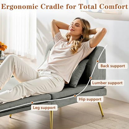 wanan Sleeper Chair, 3-in-1 Chair Bed Sleeper for Adults, Futon Sofa Bed with Back Support & Pillow, Solid Wood Frame & Sturdy Metal Legs for Living Room, Bedroom, Gray