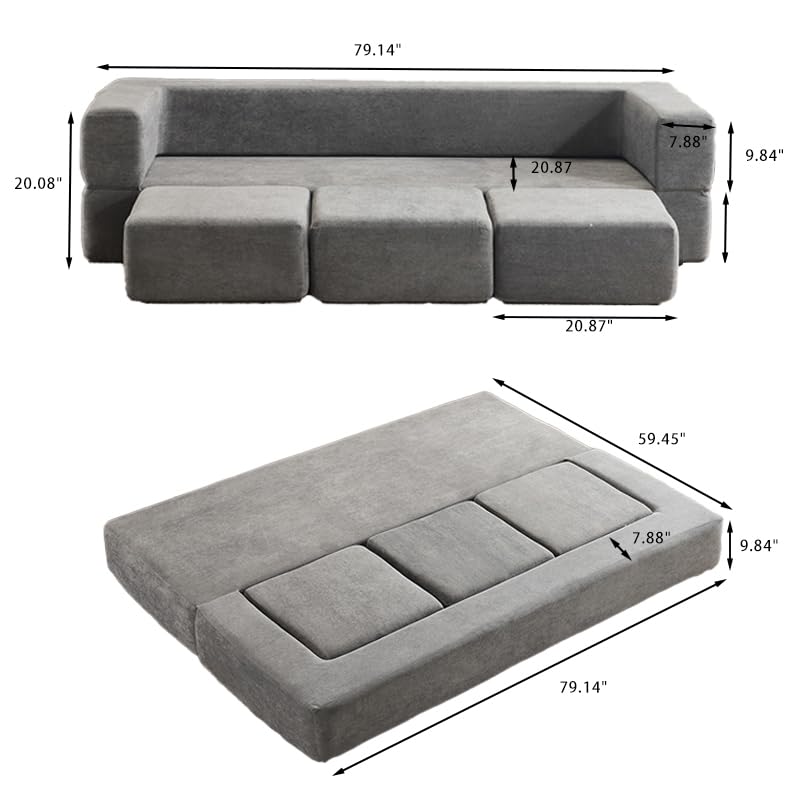 Detachable Combinable Reclinable Modular Sofa, Dual Purpose Lazy Sofa Bed for Small Apartments Rental Homes Living Room Bedroom (Grey) - color: Grey