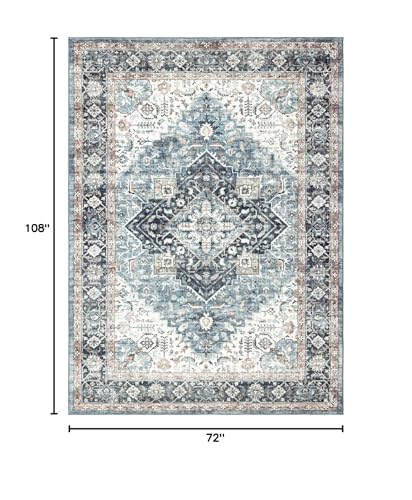 Area Rug 6×9, Large Vintage Boho Rug,Ultra-Soft Low Pile, Washable, Non Slip,Stain Resistant, Printed Carpet for Living Room Bedrooms Playroom Office Kitchen, Blue/Navy - color: Blue/Navy, size: 6' x 9' (Rectangular)