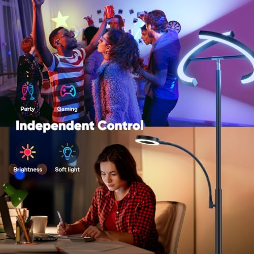 Upgraded RGBCW Floor Lamp with Reading Lamp, Rotatable Remote Control LED Standing Lamp Dimmable Floor Light Modern Standing Light for Living Room Bedroom Home Office, 36W, Black - color: RGB (Red, Green, Blue)