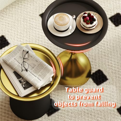 Benkyo Black and Gold Nesting Tables Pedestal Coffee Table Set of 2 Round Side Tables Metal End Table Small Circle Modern Sofa Table for Living Room - color: Black and Gold