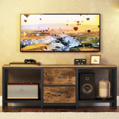TV Stand for TVs up to 55", Entertainment Center with 2 Fabric Drawer, Media Console with Shelves, Television Stands for Living Room, Bedroom, Rustic Brown DS02RBR - color: Rustic Brown