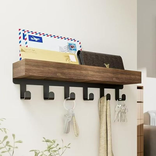 Wall Mounted Key Hanger with Shelves - Decorative Mailing Organizer with Key Hook for Entrance Entrance, Frosted Wood with Mounting Hardware (Natural Wood, 9.64" W x 2.36" H x 2.75" L, 6) - color: Natural Wood, size: 9.64" W x 2.36" H x 2.75" L