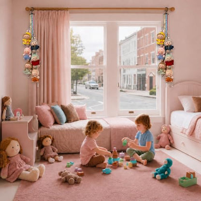 Plush Doll Hanging Storage Rope Display Rack with 8 Clips – Wall Hanging Organizer for Keychain Plushies, Mini Toys– Holds up to 3kg (2 PCS Rainbow 6) - color: 2 PCS Rainbow 6
