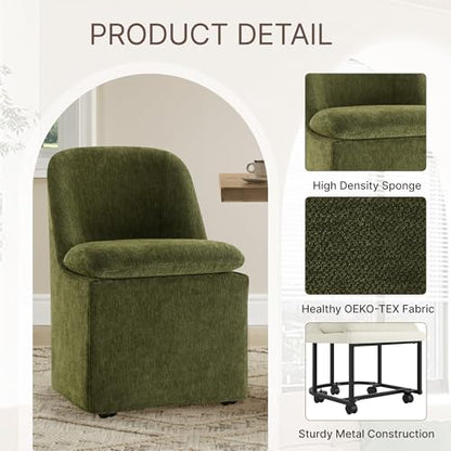 KISLOT Upholstered Dining Chairs with Casters, Washable Cover Modern Dining Room Chairs with Thick Cushion & Sturdy Metal Frame for Kitchen, Living Room, Dressing Room, Green Fabric, Set of 4 - color: Green, size: set of 4(2 BOX)