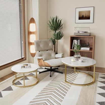 Otterease Nesting Tables Set of 2, Small Round Coffee Table for Living Room | Nesting Coffee Table with Adjustable Non-Slip Feet, White Marble Top Stack Nesting Table for Living Room, Bedroom, White - color: 31.5" Marble White
