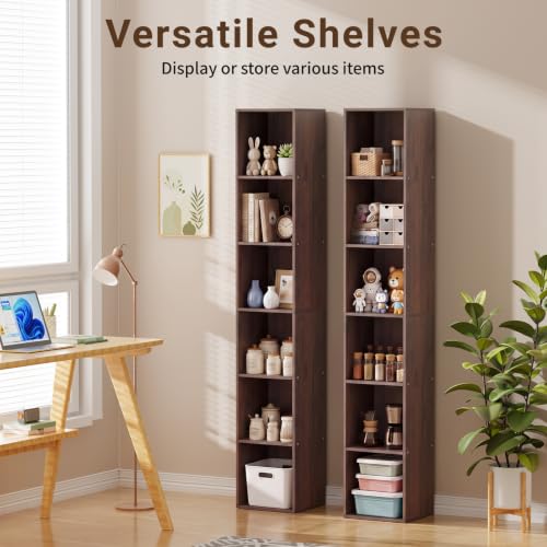 6 Cube Walnut Book Shelf, Tall Bookcase for Home Office Bedroom Living Room - color: Walnut, size: 6 Cube