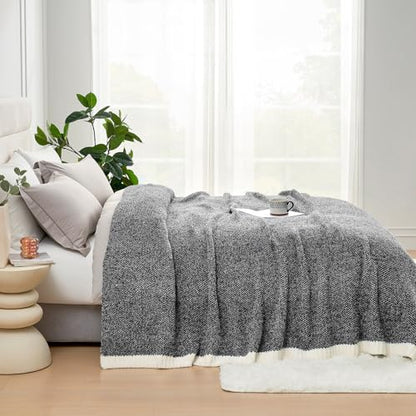 Snuggle Sac Queen Size Bedding Blanket Black, Super Soft Warm Cozy Bed Blankets Oversized Fuzzy Plush Blankets for Bed, Bedroom, Heather Black, 90x90 inches - color: Heather Black, size: Queen (90"x90")