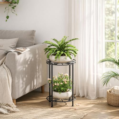 Plant Stand 2-Tier 10.2in Width 16.4in Tall Flower Pot Rack Small Plant Table Metal For Indoor Outdoor