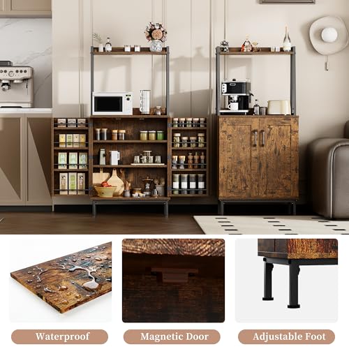 51" Kitchen Pantry Cabinet, Kitchen Storage Cabinet with Microwave Shelves, Small Coffee Bar Cabinet, Modern Kitchen Hutch with Microwave Stand, Adjustable Shelves, Food Pantry Cabinet for Dining Room - color: A-51" Retro Brown
