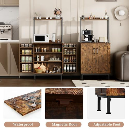 51" Kitchen Pantry Cabinet, Kitchen Storage Cabinet with Microwave Shelves, Small Coffee Bar Cabinet, Modern Kitchen Hutch with Microwave Stand, Adjustable Shelves, Food Pantry Cabinet for Dining Room - color: A-51" Retro Brown