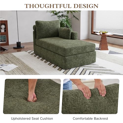 Chifee & Vingol 31.89" Chaise Lounge with Right Armrest Upholstered Modern Lounge Couch Sleeper Sofa with Cushions & Pillows for Living Room Bedroom Reading Nook,Green - color: Green, size: Single Chaise-Right Armrest