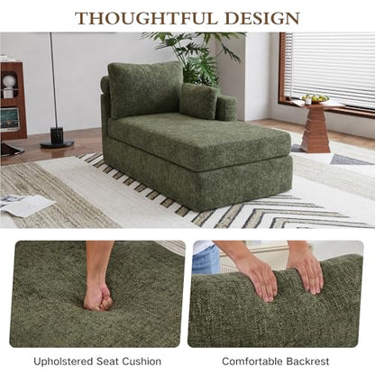 Chifee & Vingol 31.89" Chaise Lounge with Right Armrest Upholstered Modern Lounge Couch Sleeper Sofa with Cushions & Pillows for Living Room Bedroom Reading Nook,Green - color: Green, size: Single Chaise-Right Armrest