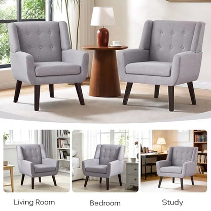 HUIMO Accent Chair for Living Room,Upholstered Button Linen Armchair Chair | Mid Century Modern Tufted Armchair with Fabric,Comfy Arm Chairs for Club Living Room Reading Bedroom,Waiting Room Light Grey - color: Light Grey