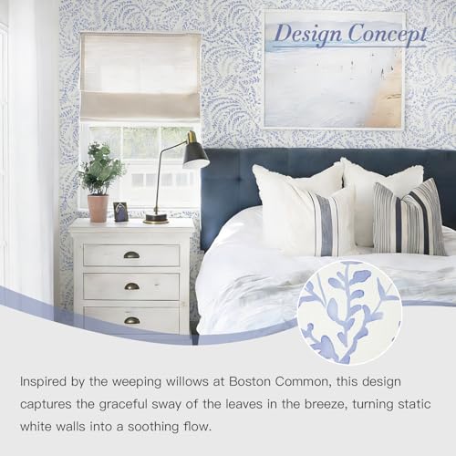 Peel and Stick Wallpaper Boho Blue Contact Paper Modern Botanical Wall Paper Waterproof Self Adhesive Removable Wallpaper for Bathroom Bedroom Kitchen Living Room Vinyl 17.3"x78.7" - color: Blue Purple, size: 17.3" x 78.7"