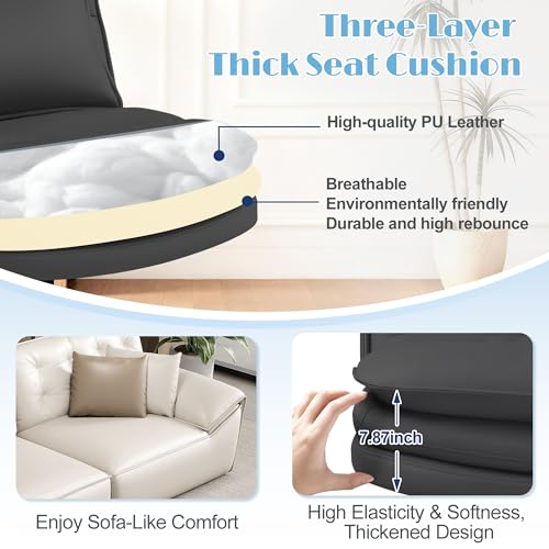 Furmax Criss Cross Legged Office Chair with Wheels, Armless Extra Wide Seat Swivel Desk Chair, Adjustable Height Comfy Task Chair with Thick Cushion for Home Office Bedroom Vanity (PU Leather, Black) - color: Black