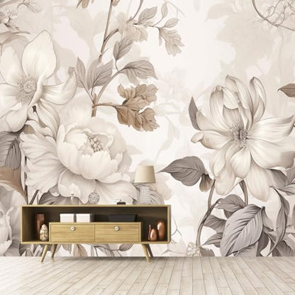 GLWYHY-Warm-Toned Peony Pattern Peel-and-Stick wall Mural-58 x80 | light beige,Wallpaper,Beautiful,Bedroom,background Mural,textural Wallpaper - color: ZZSL-05, size: 58"x80"