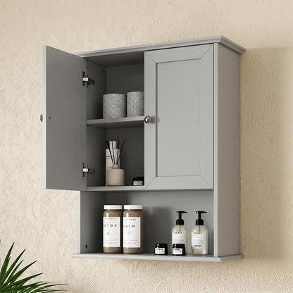 Medicine Cabinet, Over The Toilet Storage Cabinet, 24x30 Inch Wall Mount Bathroom Storage Cabinet with 2 Doors & Adjustable Shelf, Wooden Bathroom Wall Cabinet, Grey - color: Grey