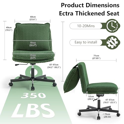 Fizzin Cross Cross Chair Memory Foam Armless with Wheels Home Office Green - color: Green