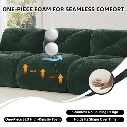 Green Loveseat Sectional Couches for Living Room, Velvet Fabric Boneless Couch, No Assembly Cloud Modular Sectional Sofa Love Seat with 2 Ottoman, Foam Couch Compressed Sofa Set, Sofas para Sala - color: Green, size: 2 Seater + 2 Ottoman