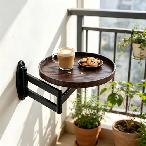 Retractable Wall Mounted Folding Table, 11.8" Adjustable Wall Mounted Coffee Table Small Foldable Desk with Retractable Brackets for Bedroom Balcony Living Space Saving (Walunt Color) - color: Walunt Color